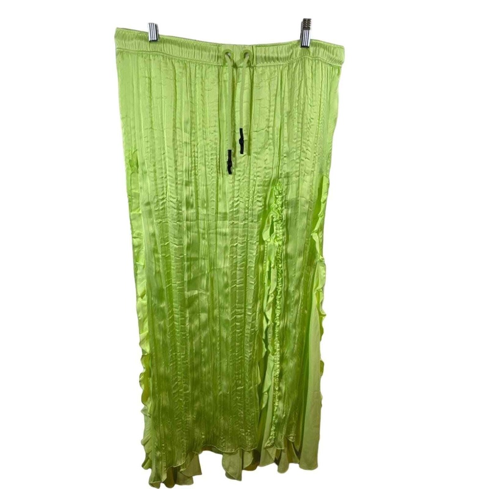 H&M Studio S S 2021‎ Lime Green Pleated Ruffle Midi Skirt Women US Size 14